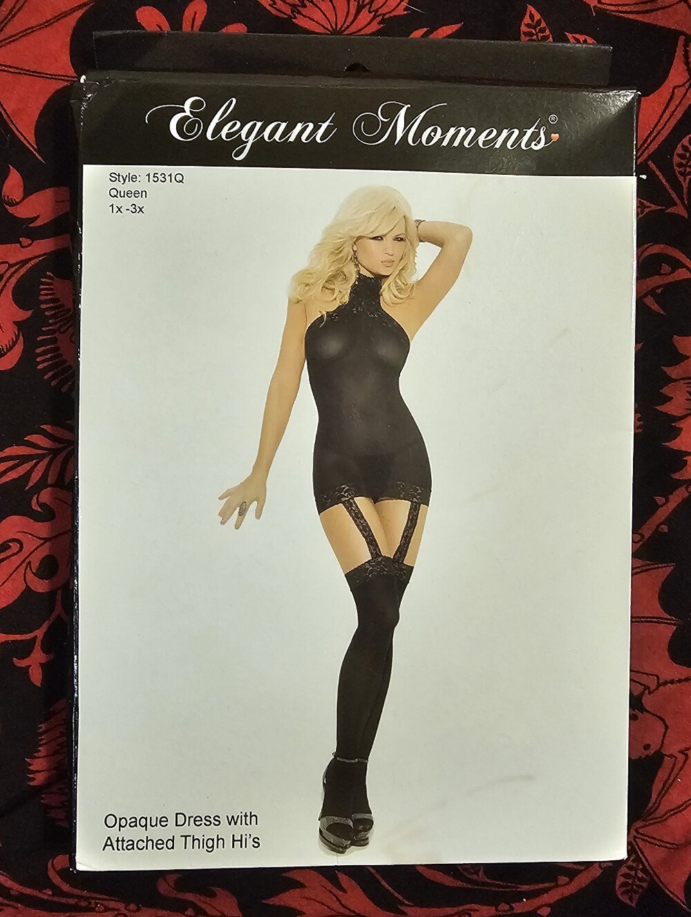 NIB Elegant Moments Opaque Dress With Attached Thigh Highs - Plus Size, Black